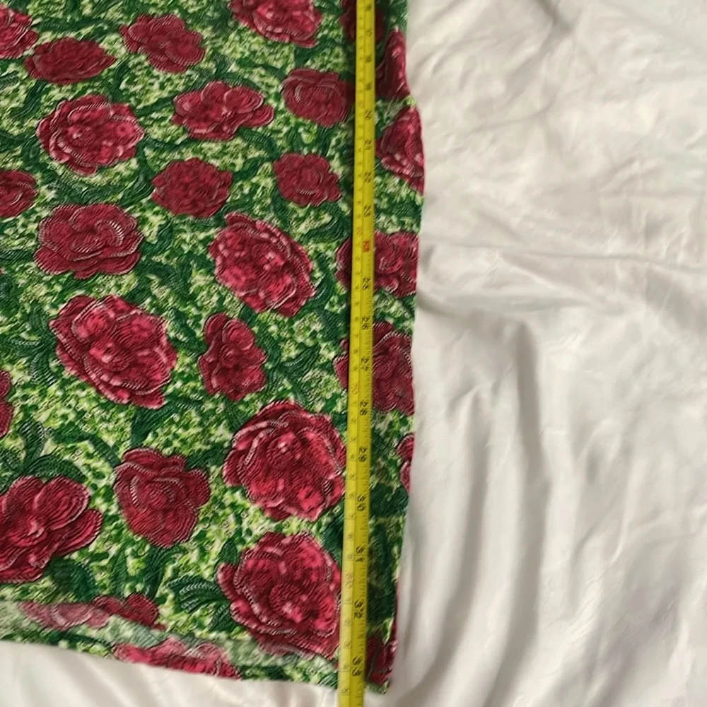 Halogen A-Line Side Slit Midi Skirt In Carmine Roses/Green Womens Size S - Picture 9 of 11